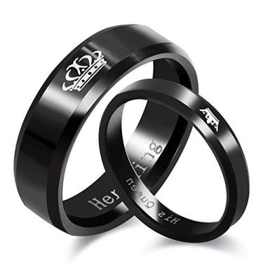 Imagem de Uloveido Conjunto de alianças de noivado de casamento de titânio inoxidável combinando com 2 peças His Queen and Her King, presentes para casais dos namorados, Metal, Zircônia cúbica