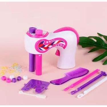 Imagem de Máquina de Trançar Cabelo para Meninas, Rosa e Branco, com Acessórios, Pente, Elásticos e Presilhas Inclusos