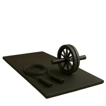 Imagem de Kit Treino Funcional Colchonete Roda Abdominal Corda de Pular Corpo Saudável Treino Seguro em Casa equipamentos de academia em casa(Preto)