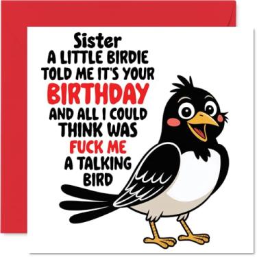 Imagem de Stuff4 Cartão de aniversário da irmã - Pássaro falante - Cartão de feliz aniversário para irmã de irmão irmão, cartões comemorativos de pássaro falante de 14 cm