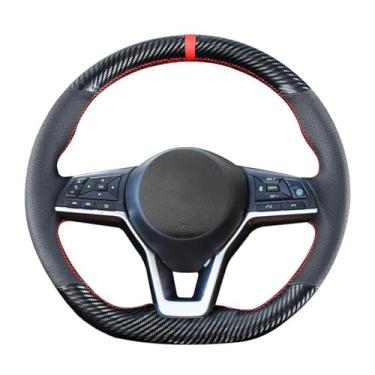 Imagem de Loncky Capa de volante preta de fibra de carbono de couro genuíno para Nissan Altima 2019-2024/Rogue 2017-2020/Rogue Sport 2017-2022/Kicks Leaf 2018-2024/Sentra Versa 2020-2024 Acessórios OEM