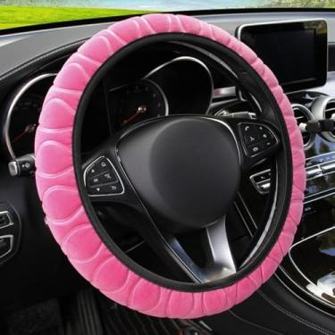 Imagem de Knonip Capa de volante antiderrapante resistente ao desgaste, capa elástica universal de pelúcia curta de 38 cm, aderência antiderrapante para dirigir no inverno, acessórios de carro duráveis para SUV