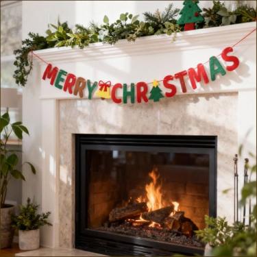 Imagem de Faixa de letras de feltro de Feliz Natal - Guirlanda de Natal com decoração de sinos e árvores