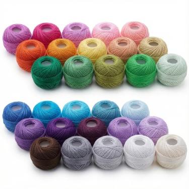 Imagem de Maasechs Conjunto de fios de crochê de 30 bolas de algodão pérola, 8 cores, arco-íris, fio de algodão mercerizado macio para crochê, ponto cruz, bordado à mão, pulseiras da amizade, artesanato faça