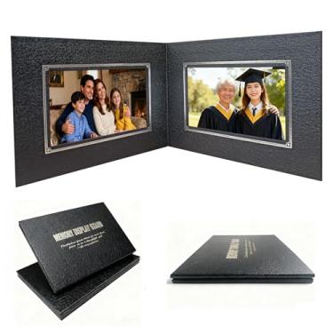 Imagem de Elegante porta-retrato texturizado de couro para mesa - Moldura de capa dura de 17 x 22 cm com estampa dourada, para fotos de 10 x 15 x 17 cm - ideal para decoração de escritório em casa, família