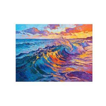 Imagem de BMZFYBS Arte de parede paisagem imagem em tela - onda do mar pôr do sol - decoração moderna impressão de pintura para sala de estar quarto 50 x 65 cm 20 x 26 pol sem moldura