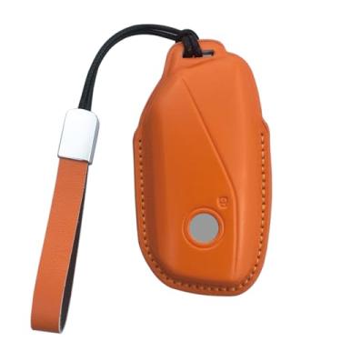 Imagem de ShuDay Capa de chaveiro compatível com BMW 2023-2025 5/7 Series 740i 760i X1 X5 X6 X7 XM IX IX3 I5 I7 Suporte de couro para proteção de carro acessórios internos (laranja)