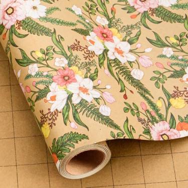 Imagem de MAYPLUSS Papel de embrulho de flores silvestres Kraft, papel de embrulho de presente floral, flores coloridas para presente de aniversário de meninas, dia dos namorados, dia das mães, casamento, chá