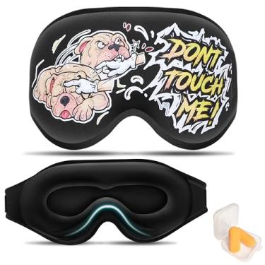 Imagem de Máscara de dormir 3D para pessoas que dormem de lado, padrão engraçado, homens e mulheres, 100% de bloqueio de luz e sem pressão ocular, venda noturna ajustável para viagens, voo, soneca, preta (não