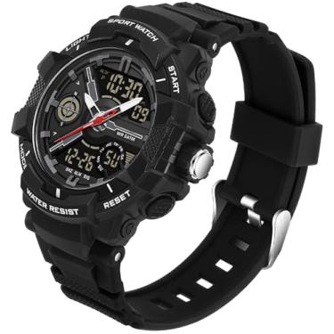 Imagem de Relógios masculinos coloridos esportivos ao ar livre à prova d'água relógio de rosto grande para homens com alarme de LED, data, mostrador duplo, cronômetro laranja, Preto, Casual