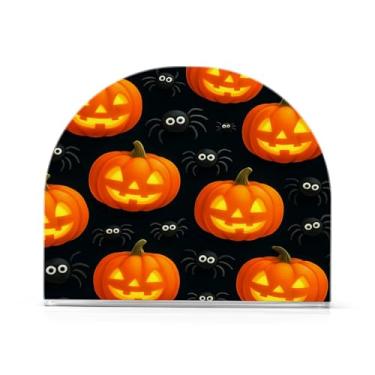 Imagem de JUZIHAI Aranha de Halloween Abóboras Porta-guardanapos para mesa Dispensador de guardanapo de acrílico Suporte de lenço independente de mesa para cozinha sala de jantar bar festa decoração de casa