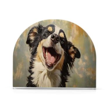Imagem de JUZIHAI Suporte de guardanapo de cachorro rindo para mesa dispensador de guardanapo de acrílico para mesa suporte de lenços independente para cozinha sala de jantar bar festa decoração de casa