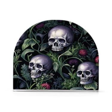 Imagem de JUZIHAI Suporte de guardanapo de caveira para mesa dispensador de guardanapo de acrílico para mesa suporte de lenços independente para cozinha sala de jantar bar festa decoração de casa