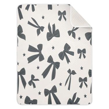Imagem de Qilmy Cobertor de bebê de laço preto 76 x 101 cm, cobertor infantil de algodão macio para meninos e meninas, cobertor leve e quente para bebês de berço, carrinho de bebê, soneca, recém-nascido