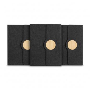 Imagem de Caderno de Anotações Ecológico, Capa em Tecido RPET com Detalhe em Bambu, 80 Folhas Pautadas, Suporte para Caneta, 21x16cm (3, Preto)