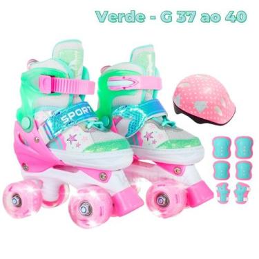 Imagem de Patins Infantil 4 Rodas Ajustável Rodinha Led Kit Proteção - ATITUDE M