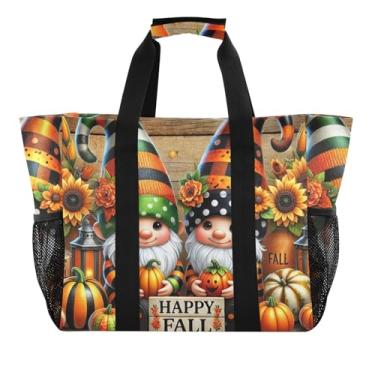 Imagem de ODAWA Bolsa masculina estética para piscina e praia – Bolsa de praia de madeira leve e lavável com gnomos de outono, Gnomos de outono de madeira, One Size