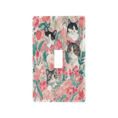 Imagem de Wassud Placa de cobertura para interruptor de luz, gatos com flores, capas de tomada decorativas, placa de parede para tomadas elétricas, interruptor único, 11 x 6 cm