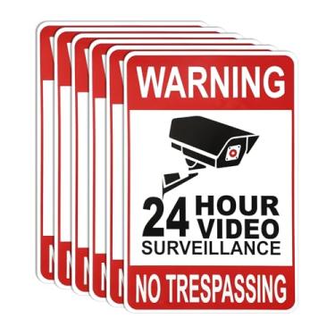 Imagem de Conjunto de 6 Placas de Aviso para Câmaras Segurança, Autocolantes e Resistentes às Intempéries com a Inscrição Proibida a Entrada Ideais para Uso Residencial e Comercial