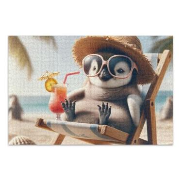 Imagem de Quebra-cabeças para adultos 1000 peças relaxantes pinguim verão vibrações arte brinquedo pintura difícil quebra-cabeça jogo quebra-cabeça, presentes, 75 x 40 centímetros
