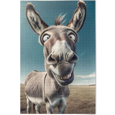 Imagem de Engraçado burro com olhos cruzados personalizado 1000 peças quebra-cabeças para adultos, amigos, família, jogos, presentes, quebra-cabeça divertido para a família, pintura de belas artes, 75 x 50 cm