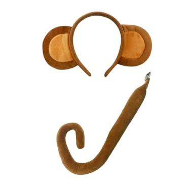 Imagem de KiBcsLic Conjunto de orelhas e cauda de macaco, lindos acessórios de cosplay com cauda longa para baile de máscaras e Halloween, CafÉ