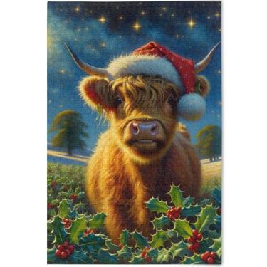 Imagem de Quebra-cabeça bonito de vaca highland natal azevinho 500 peças adulto engraçado jogo tecnologia presentes natureza quebra-cabeças impressão de arte animal personalizado, 52 cm x 37,8 cm