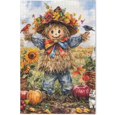 Imagem de Quebra-cabeça floral de espantalho de outono personalizado 500 peças jogo adulto engraçado exclusivo colorido arte animal flor, 52 cm x 37,8 cm