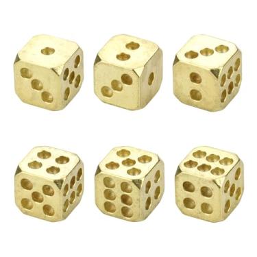Imagem de Easecos 6 Pcs Brass Metal Game Dices Set for Poker Game, Portable Solid Brass 6-Sided Standard Dices for Home, Party, Decoration and Board Games (Golden Tone)