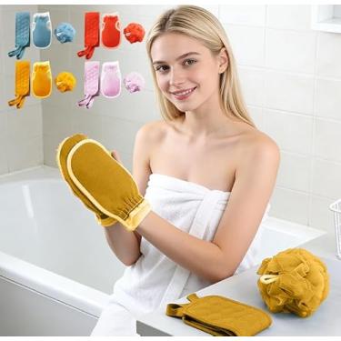 Imagem de Conjunto de 3 peças de esfregão corporal esfoliante, luva de banho e esponja de banho para chuveiro, banho, esfoliante, esfoliante corporal para homens e mulheres
