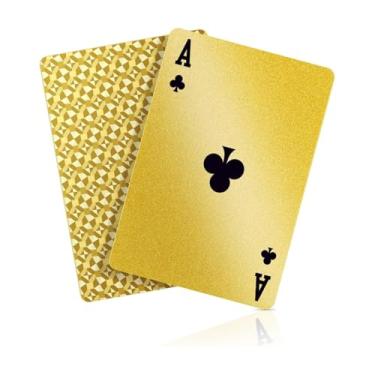 Imagem de QkonkgnS Waterproof Playing Cards - Premium Plastic Playing Cards for Poker, Blackjack & More! Durable Deck of Cards with Elegant Design, Perfect as a Gift Poker Set for Adults & Professionals (Gold)