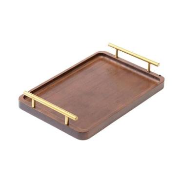 Imagem de Bandeja De Servir De Madeira De Bambu Com Alças Para Café Da Manhã, Ca