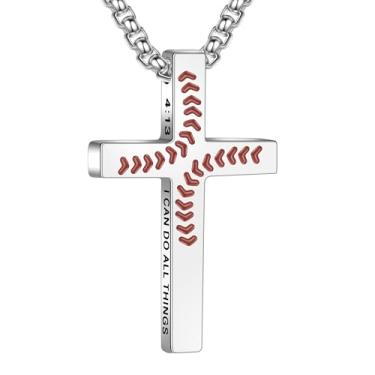 Imagem de Meliatomia Colar de cruz para homens, meninos, corrente de aço inoxidável, pingente bíblico, versículo religioso, cristão, presentes de Natal, one size, Aço inoxidável, Sem Pedra Preciosa