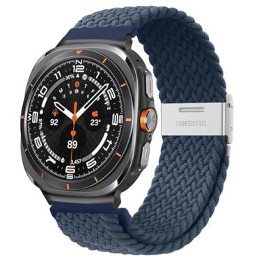 Imagem de Clouism Para Galaxy Watch Ultra 47mm Pulseiras de relógio Nylon Elástico Trançado Solo Loop Strap Pulseira(AssBlue)