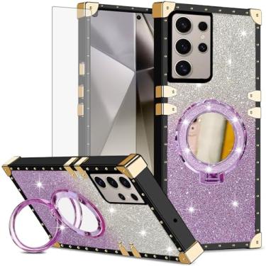 Imagem de Asuwish Capa de celular para Samsung Galaxy S25 Ultra 5G capa magnética com protetor de tela de vidro temperado e anel espelhado brilhante suporte rígido S25Ultra 25S S 25 25Ultra 6,9 2025 feminino