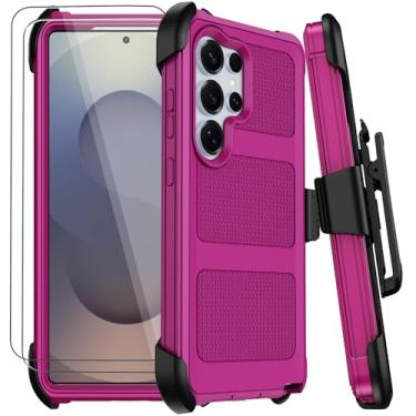 Imagem de Capa para Samsung Galaxy S25 Ultra com clipe de cinto, capas de telefone defensoras antiqueda à prova de choque de grau militar, 2 películas protetoras resistentes e resistentes (bordô)