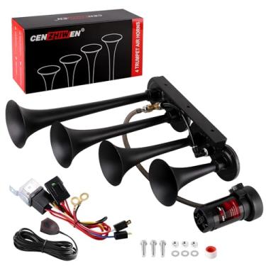 Imagem de Buzina pneumática de caminhão de 150 db, kit de buzina de trem com 4 buzinas de trompete para caminhão buzinas de ar super altas de 12 V com compressor adequado para picape/motorhome/SUV/caminhão/trem