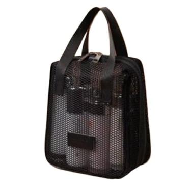 Imagem de Kit Necessaire de Maquiagem 2 Peças Grande Capacidade em Nylon e Malha Transparente para Cosméticos e Viagem(02 Preto)