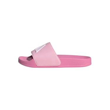 Imagem de adidas Sandália infantil unissex Adilette Shower Logo K Slide, Rosa Bliss, branco/rosa transparente, 13 Little Kid