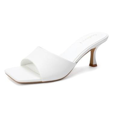 Imagem de Goderci Salto gatinho feminino bico aberto quadrado sem cadarço salto médio salto mule sapato social casual, Poliuretano branco, 38
