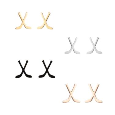 Imagem de RLHRNDE 4 pares de brincos de futebol com taco de hóquei, patins de hóquei no gelo, moda, fofo, de aço inoxidável, cartilagem, brincos pequenos, minimalistas, hóquei no gelo, joias esportivas