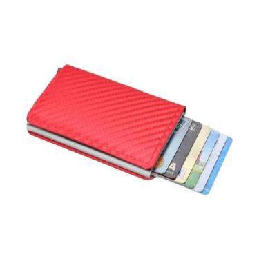 Imagem de Carteira Slim De Couro Com Fibra De Carbono RFID Para Homens, Mini Bol