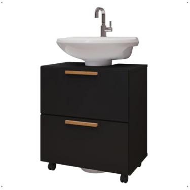 Imagem de Gabinete Coluna para Pia de Banheiro – Estilo Retrô com Prateleira Organizadora, Armário Vertical para Higiene e Cosméticos Doméstico (PRETO)