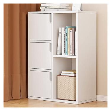 Imagem de Estante de livros prateleira de chão sala de estar armário de armazenamento simples casa quarto prateleira de armazenamento de parede simples moderna (tamanho: 3 portas branco quente 51 x 24 x 77 cm