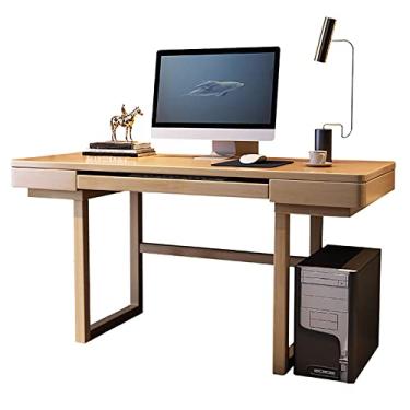 Imagem de U5GAAALPPQ9 Mesa de escritório em casa, mesa de madeira com mesa grande e 2 gavetas, mesa de computador estável, estilo moderno, cinza e cor de madeira (cor de madeira 140 x 60 x 75 cm)