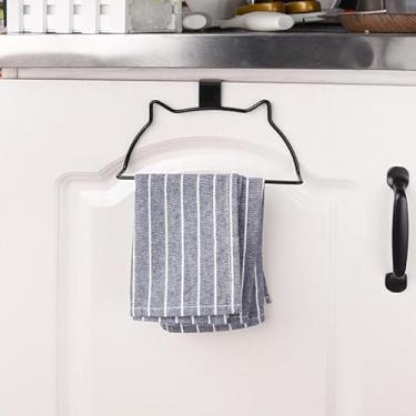 Imagem de Cabide de panos de cozinha, toalheiro de armário, suporte de toalha pendurado embaixo do armário para cozinha, banheiro e armário (preto)