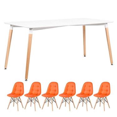 Imagem de Loft7, KIT - Mesa retangular Eames 80 x 160 cm branco + 6 cadeiras Botonê Laranja