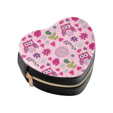 Imagem de Burbuja Mini caixa de joias em forma de coração de coruja para mulheres e meninas, estojo portátil organizador de armazenamento para brincos, anéis, colares e pulseiras