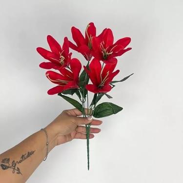 Imagem de Buquê de Lírios Artificiais – Kit Econômico – Flores Decorativas em Seda para Casa, Eventos e Vitrines (Vermelho,Kit com 4 unidades)