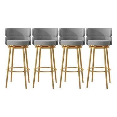 Imagem de Conjunto de 4 bancos de bar estofados, cadeiras giratórias para café da manhã com 65 cm de altura, bancos de cozinha com encosto alto, apoio para os pés de metal preto, cinza